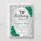 Green Silver Elegant Floral 70. Geburtstag Einladung (Vorderseite)