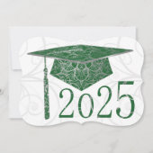 Green & Silver Floral Cap 2025 Graduation Party Einladung (Vorderseite)
