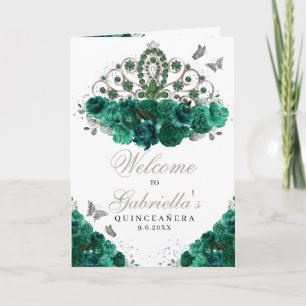 Green & Silver Floral Tiara Quinceanera Programm