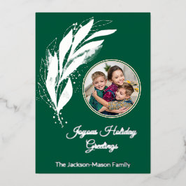 Green Silver Foil Watercolor Leaf Foto Weihnachten Folien Feiertagskarte