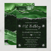 Green & Silver Glitzer Agate 21. Geburtstag Einladung (Vorne/Hinten)