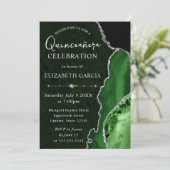 Green & Silver Glitzer Agate Quinceanera Einladung (Stehend Vorderseite)