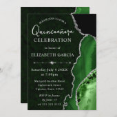 Green & Silver Glitzer Agate Quinceanera Einladung (Vorne/Hinten)