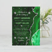 Green & Silver Glitzer Agate und Marmorhochzeit Einladung (Stehend Vorderseite)