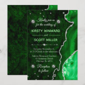 Green & Silver Glitzer Agate und Marmorhochzeit Einladung (Vorne/Hinten)
