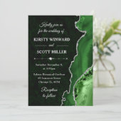 Green & Silver Glitzer Agate und Marmorhochzeit Einladung (Stehend Vorderseite)