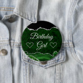 Green & Silver Glitzer Marble Agate Birthday Girl Button (Beispiel)