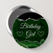 Green & Silver Glitzer Marble Agate Birthday Girl Button (Vorne & Hinten)