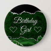 Green & Silver Glitzer Marble Agate Birthday Girl Button (Vorderseite)