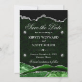 Green Silver Glitzer Marble Agate Save the Date (Vorderseite)