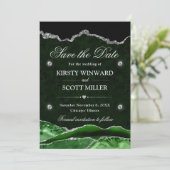 Green Silver Glitzer Marble Agate Save the Date (Stehend Vorderseite)