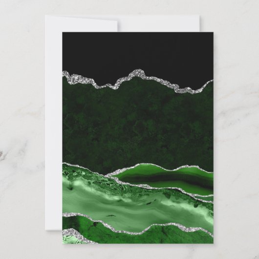 Green Silver Glitzer Marble Agate Save the Date (Rückseite)
