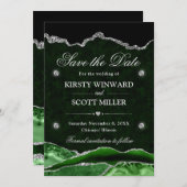 Green Silver Glitzer Marble Agate Save the Date (Vorne/Hinten)