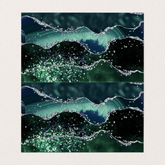 Green Silver Glitzer Marble Geode Agate Faltbus Visitenkarten (Innenseite Aufgefaltet)