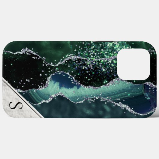 Green Silver Glitzer Marble Geode Agate Monogram Case-Mate iPhone Hülle (Rückseite (Horizontal))
