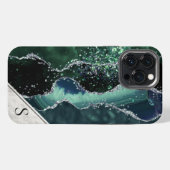 Green Silver Glitzer Marble Geode Agate Monogram iPhone Hülle (Rückseite (Horizontal))