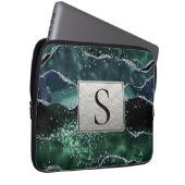 Green Silver Glitzer Marble Geode Agate Monogram Laptopschutzhülle (Vorne Rechts)