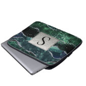 Green Silver Glitzer Marble Geode Agate Monogram Laptopschutzhülle (Vorne Knopf)