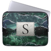 Green Silver Glitzer Marble Geode Agate Monogram Laptopschutzhülle (Vorderseite)