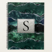 Green Silver Glitzer Marble Geode Agate Monogram Planer (Vorderseite)