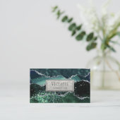 Green Silver Glitzer Marble Geode Agate Visitenkarte (Stehend Vorderseite)