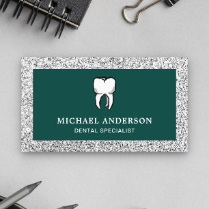 Green Silver Glitzer Tooth Zahnarzt Visitenkarte