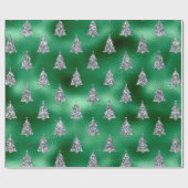 Green Silver Glitzer Weihnachtsbaum Glam Geschenkpapier (Flach)