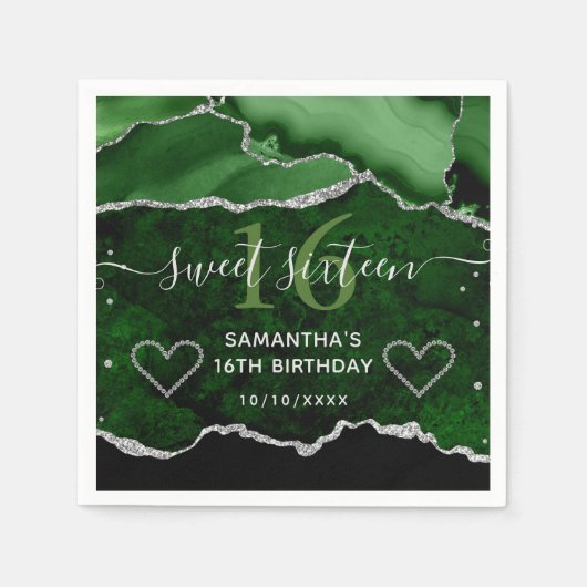 Green & Silver Imitats Glitzer Agate Marble Sweet  Serviette (Vorderseite)