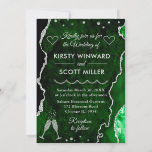 Green & Silver Imitats Glitzer Agate Marble Weddin Einladung