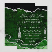 Green & Silver Imitats Glitzer Marble Agate Weddin Save The Date (Vorne/Hinten)