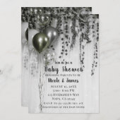 Green Silver Metallic Balloons Ivy Baby Dusche Einladung (Vorne/Hinten)