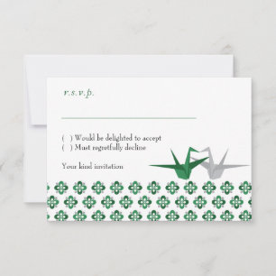 Green / Silver Origami Cranes Wedding RSVP Einladung