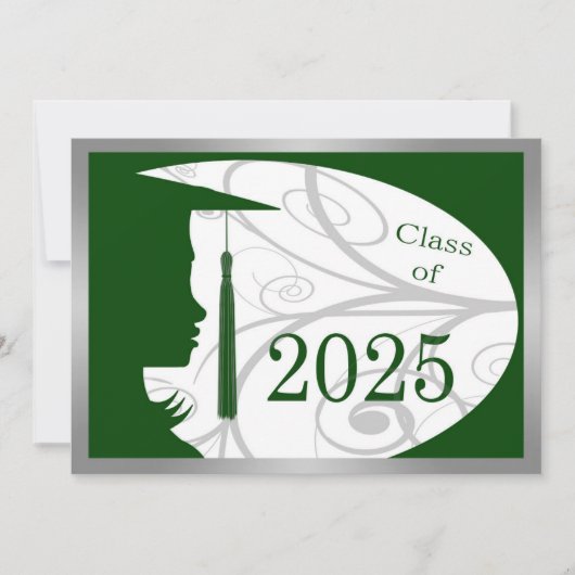 Green & Silver Silhouette 2025 Graduation Party Einladung (Vorderseite)