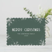 Green Silver Snowflake Christmas Card Feiertagskarte (Stehend Vorderseite)