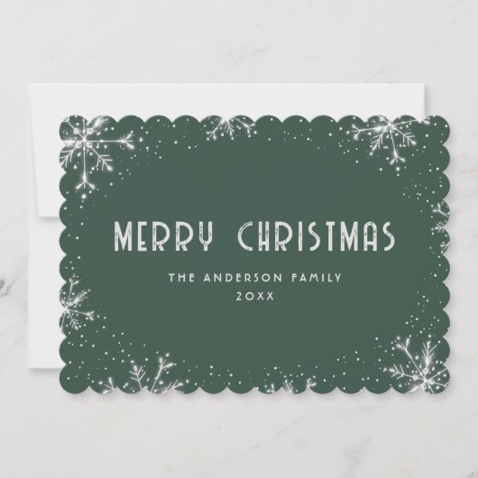 Green Silver Snowflake Christmas Card Feiertagskarte (Vorderseite)