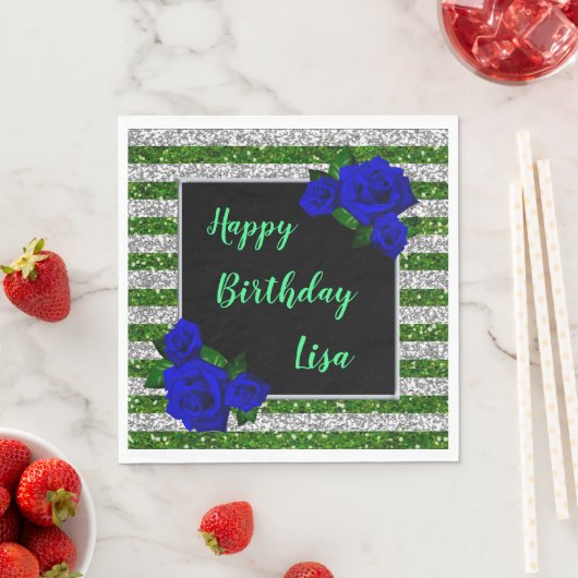 Green Silver Stripes Glitzer Deep Blue Rose Serviette (Beispiel)