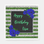 Green Silver Stripes Glitzer Deep Blue Rose Serviette (Vorderseite)