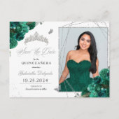 Green & Silver Tiara Quinceañera Foto Postkarte (Vorderseite)