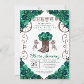 Green Silver Western Charra Boots Quinceañera Einladung (Vorderseite)