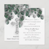 Green Silver White First Heilige Kommune Cross Einladung (Vorne/Hinten)