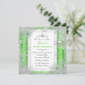 Green Silver Winter Wonderland Sweet 16 Snowflake Einladung (Stehend Vorderseite)