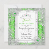 Green Silver Winter Wonderland Sweet 16 Snowflake Einladung (Vorderseite)