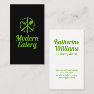 Green Silverware Modern Restaurant Logo Visitenkarte