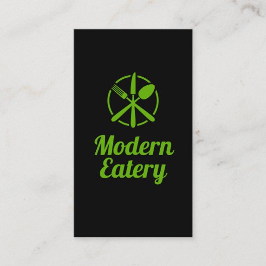 Green Silverware Modern Restaurant Logo Visitenkarte (Vorderseite)