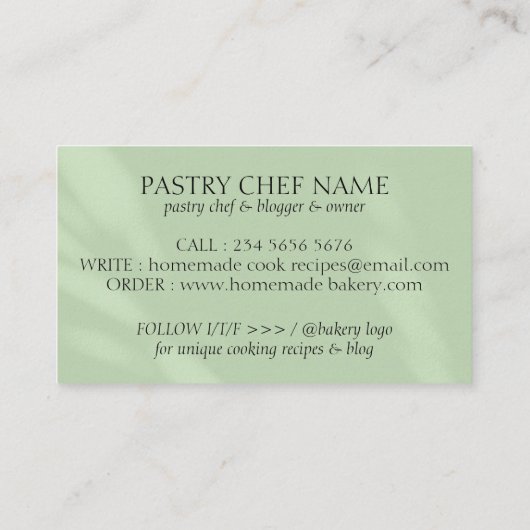 Green Simple Bakery Eleganine Feminine Logo Koch Visitenkarte (Rückseite)