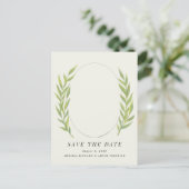 Green Simple Branch Verlobung Foto Save the Date Postkarte (Stehend Vorderseite)