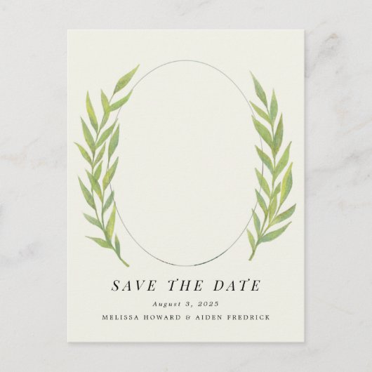 Green Simple Branch Verlobung Foto Save the Date Postkarte (Vorderseite)