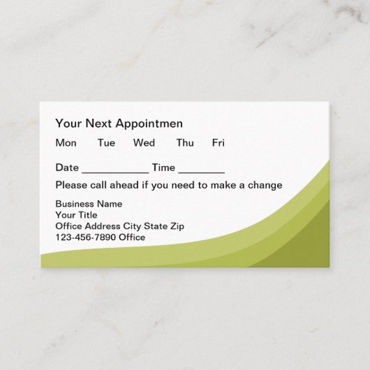 Green Simple Business Client Appointment Cards Terminkarte (Vorderseite)
