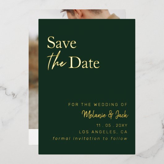 Green Simple Calligraphy Foto Save the Date Folieneinladung (Vorderseite/Rückseite)