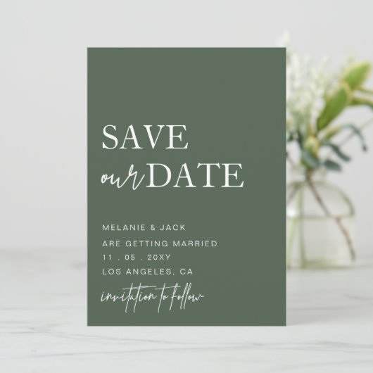 Green Simple Calligraphy Save the Date (Stehend Vorderseite)